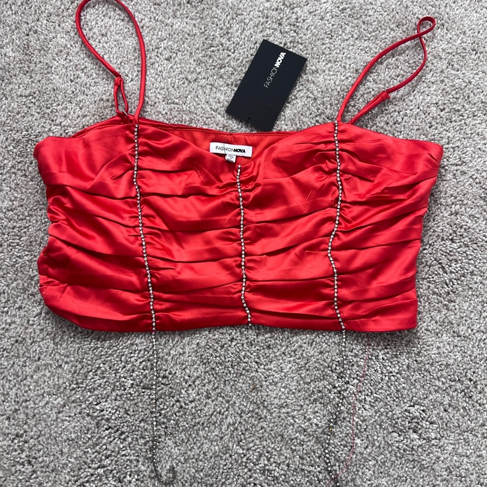 Fashion Nova Red Ruched Crop Top
